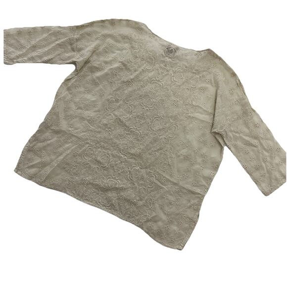 Johnny Was Embroidered Blouse Top Womens Small Beige Boxy Boho Cottagecore - Picture 6 of 14